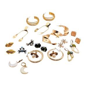 Lot of Twelve Pair Gold Tone Earrings for Pierced Ears